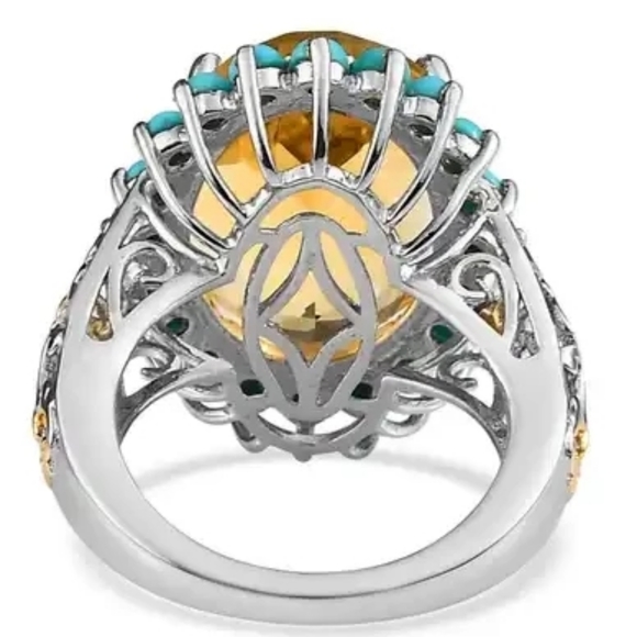 Brazilian Citrine Sleeping Beauty Turquoise Halo Ring Vermeil YG & Platinum O/SS - Picture 3 of 7